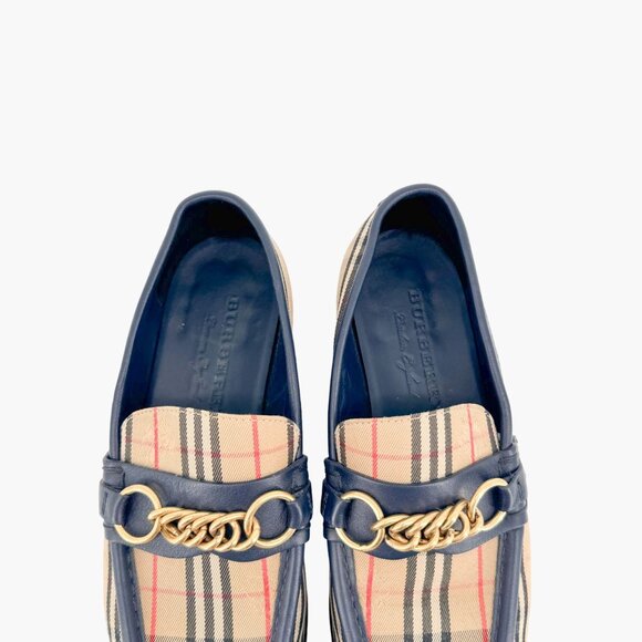 Burberry Solway Chain Loafer EU 38 US 7-7.5 Beige Haymarket Check Canvas Moorley - Picture 4 of 13